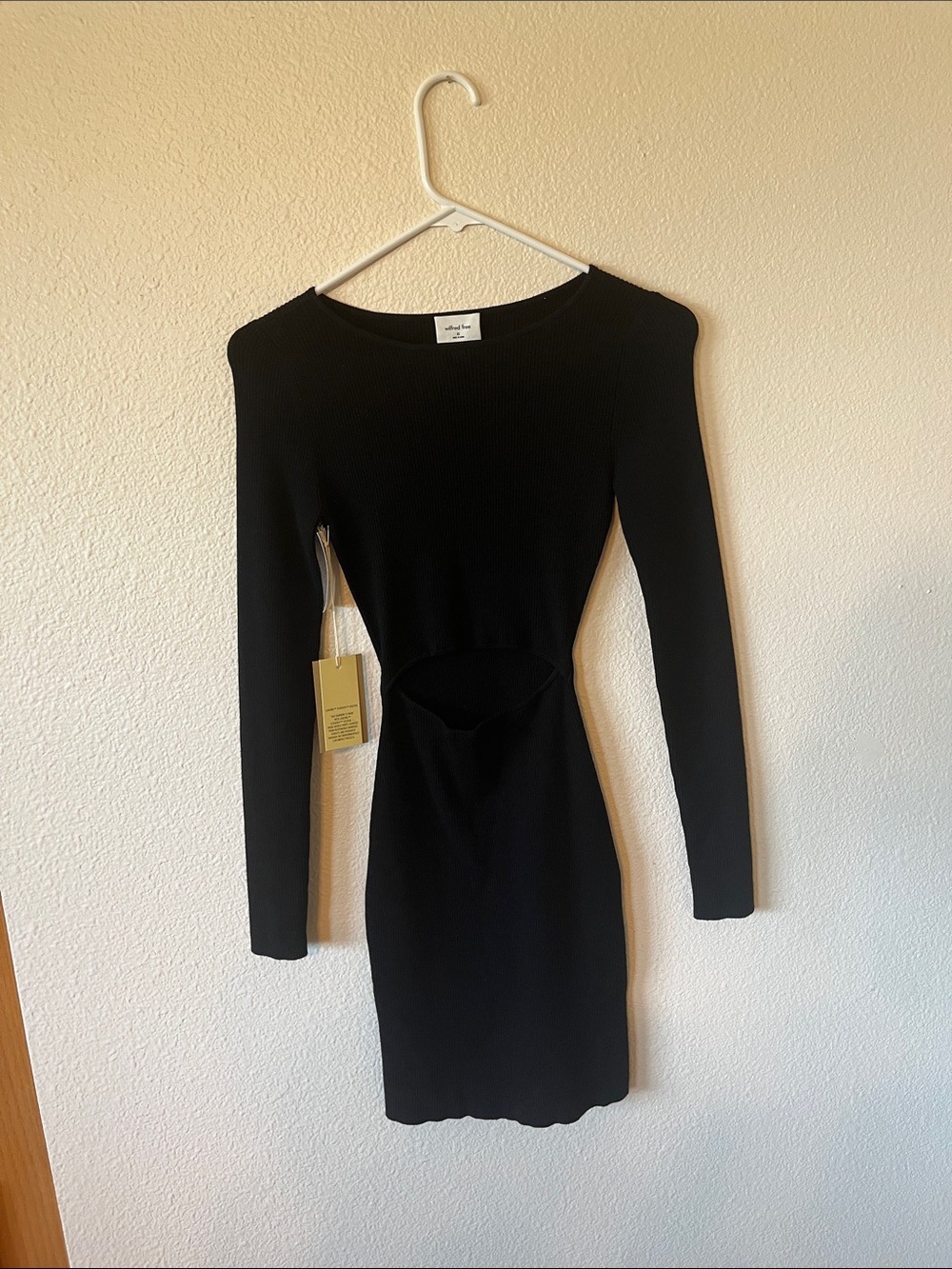 Aritzia Black Long Sleeve Cutout Ribbed Bodycon Dress